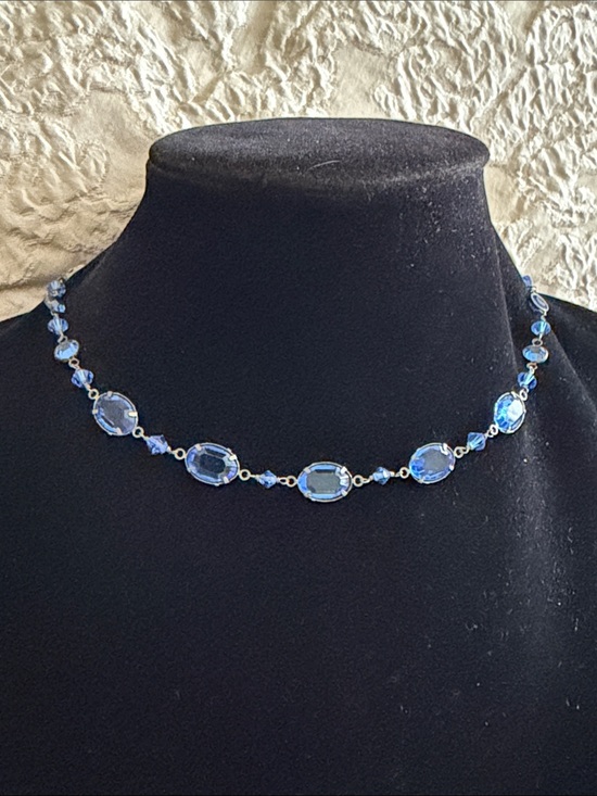 Jewelry - Gorgeous blue crystal necklace sterling silver oxidized hand made vintage